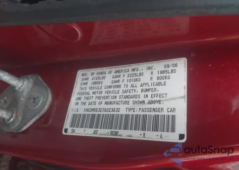 2007 Honda Accord 2.4 Se из США, поврежденный, VIN 1HGCM56327A023432